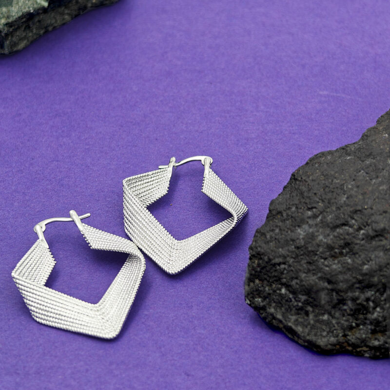 Silver Edge Hoops For Women